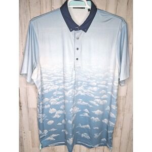 Greyson Polo Shirt Mens XL‎ Blue Golf Performance Quick Dry Cloud Print AOP Rare